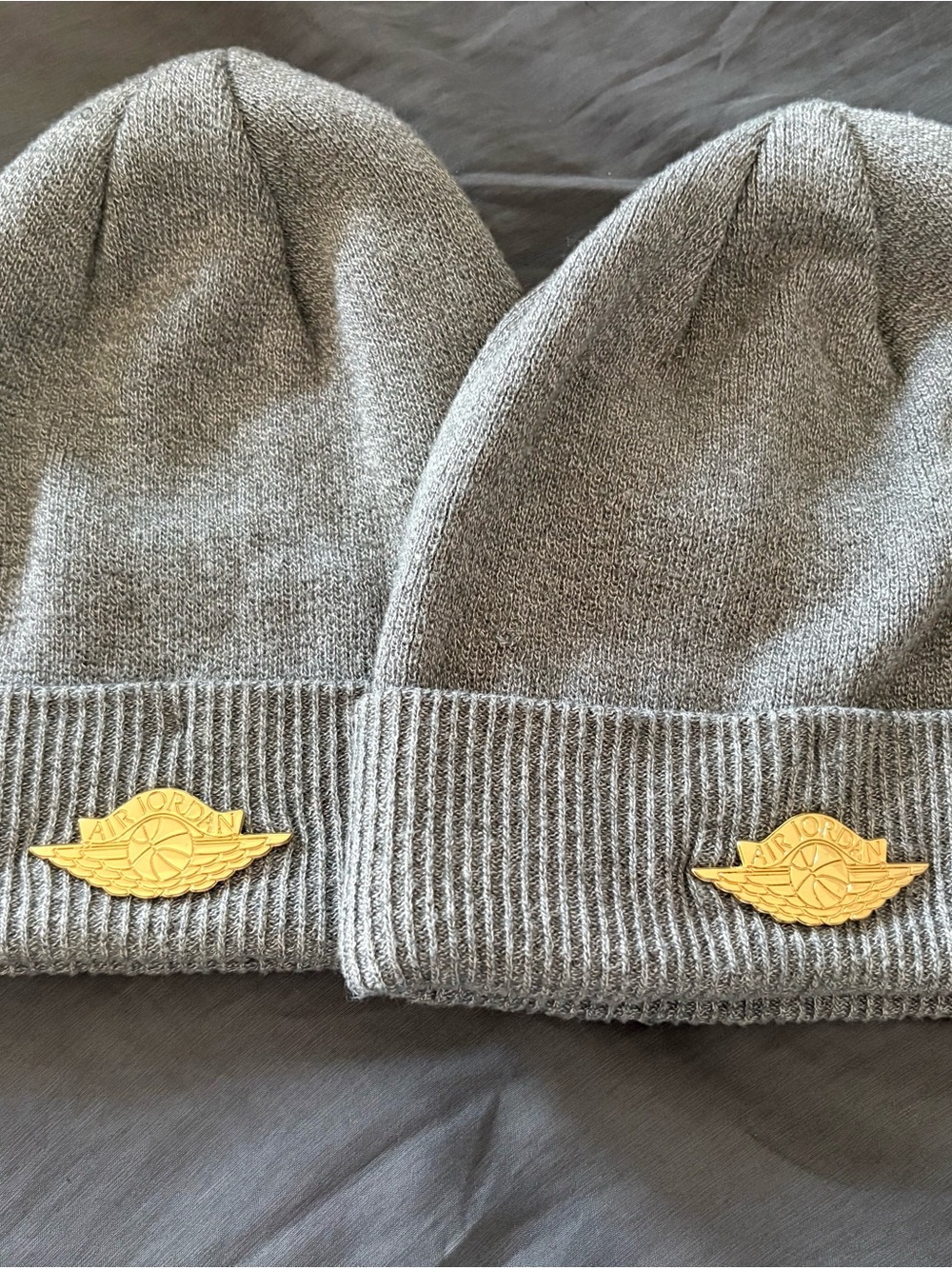 Jordan Gray Knit Beanie with Gold Wing Emblem